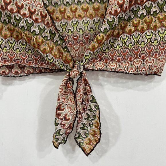 Vintage Y2K 2000s Wet Seal Boho Crochet Cropped Knot Tie Front Crop Top XL Boho - Picture 6 of 7